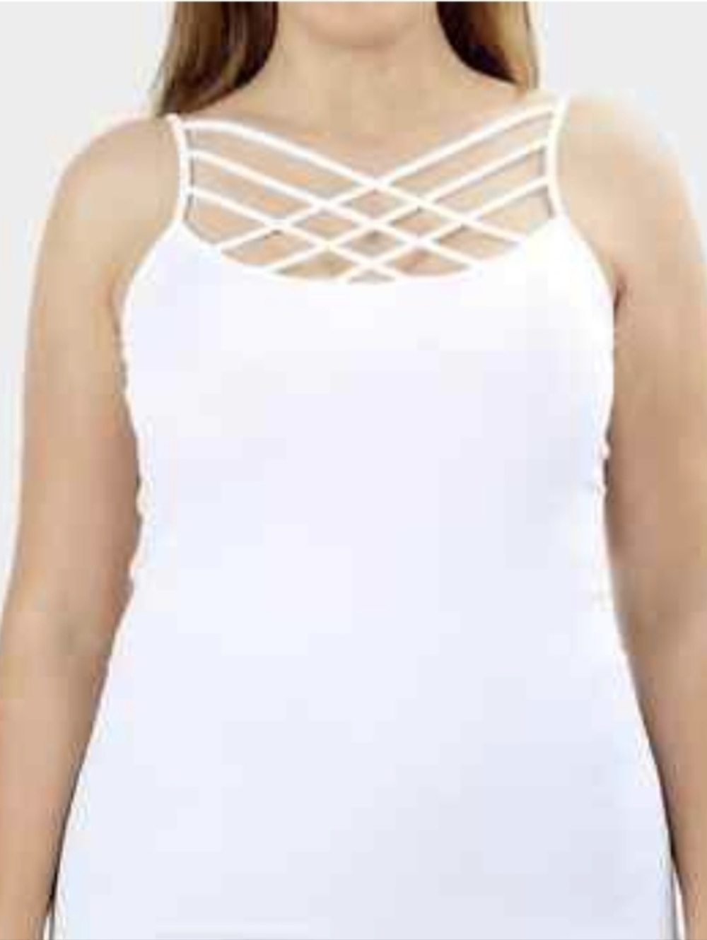 Zenana Outfitters White Lattice-Detail Strappy Cami